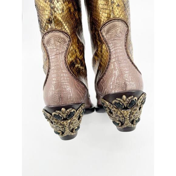 NWB Giuseppe Zanotti y2k Metallic Snakeskin Over The Knee Cowgirl Boot size 6 - Picture 10 of 13